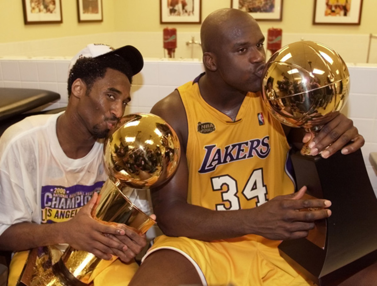 Kobe Bryant, Shaquille O'Neal and NBA Finals Trophies