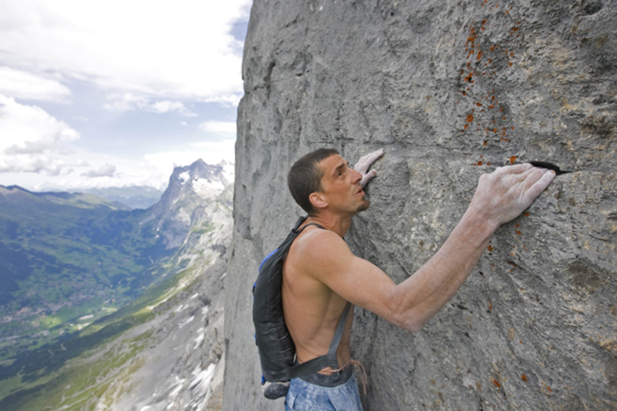 Potter carries out the first ever free solo climb of the Eiger with parachute (freebase) in August 2008 in Switzerland.