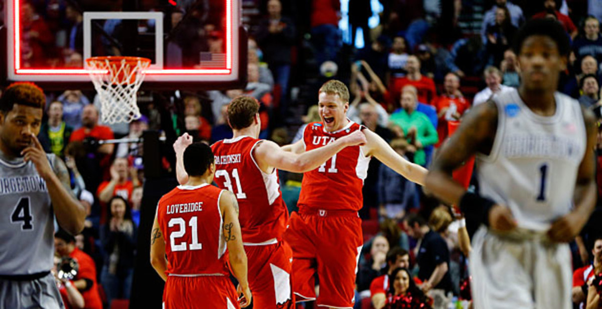 Brandon Taylor and Dallin Bachynski celebrated Utah's return to the Sweet 16 after a 10-year absence.