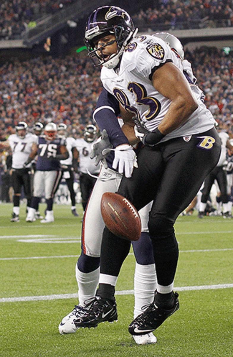 Ravens receiver Lee Evans couldn't hold onto a pass in the end zone.