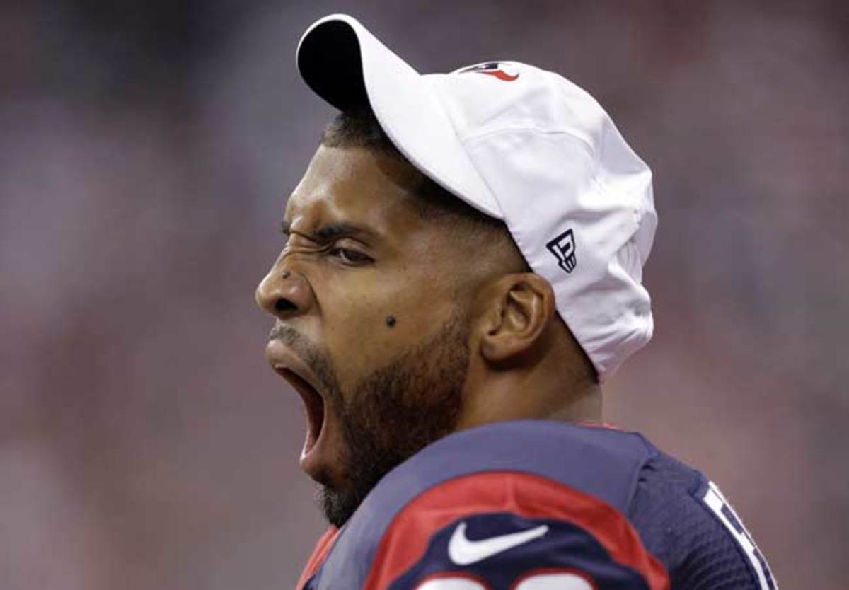Arian Foster yawns during a Houston Texans preseason game in August 2014.