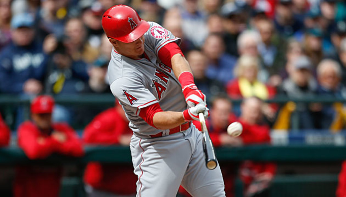 MIke Trout homered in his first at-bat but later struck out three times in the Angels' season-opening loss in Seattle.