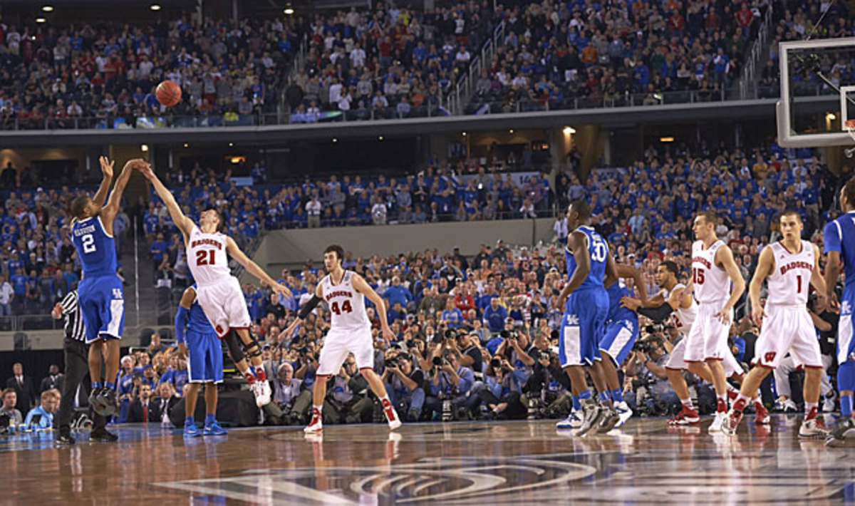 Aaron Harrison's game-winning three gave the Wildcats a one-point win over the Badgers at last year's Final Four.