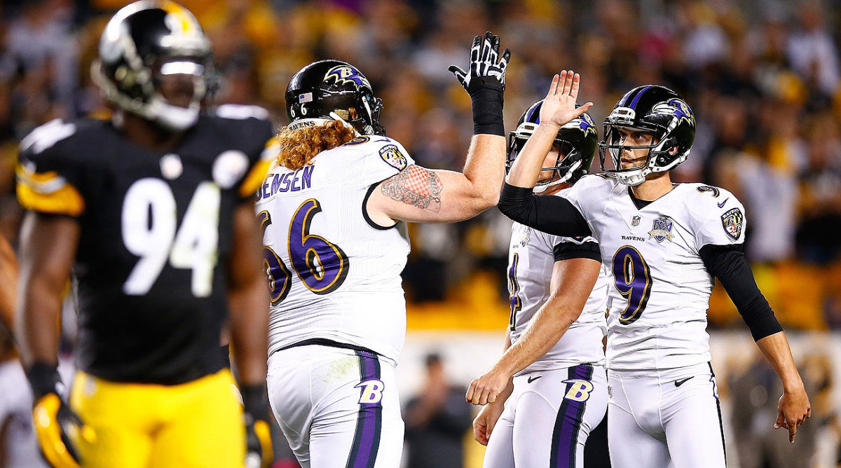 Justin Tucker hit the game-tying field goal at the end of regulation and the game-winner in overtime. (Jared Wickerham/Getty Images)
