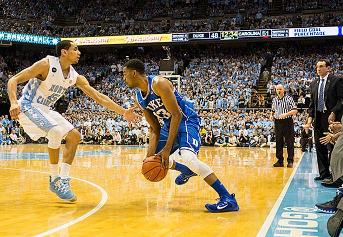 Last year’s game between Duke and UNC in Chapel Hill. Duke won 84–77.