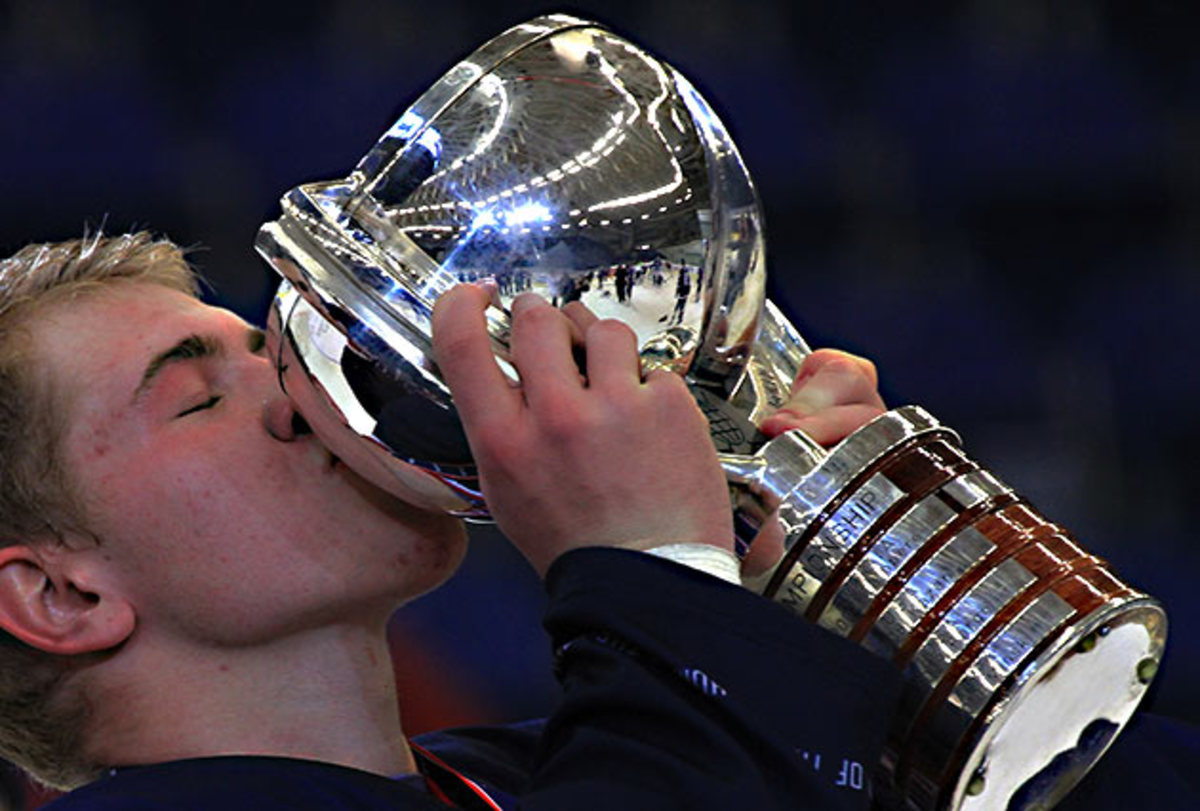 Andrew Copp after Team USA beat Sweden to win the U-18 World Championship on April 22, 2012.