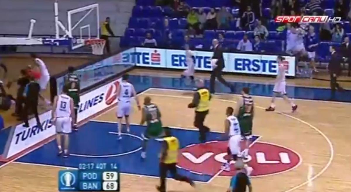 Video Watch Fan on court sparks brawl in BanvitBuducnost EuroCup