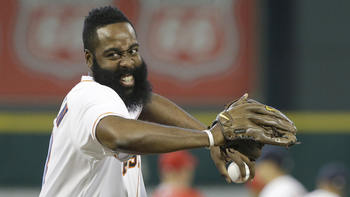 Houston Rockets James Harden throws first pitch at Astros game