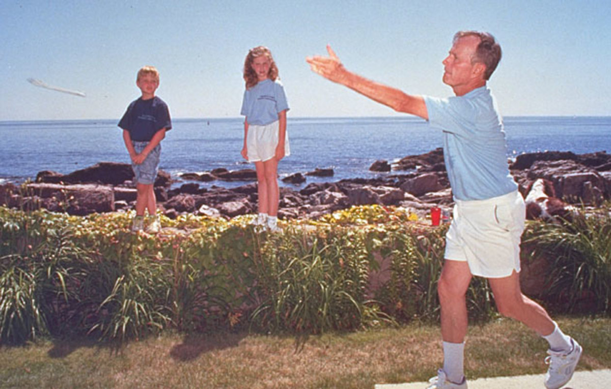 Bush's grandchildren are used to watching Gampy, a southpaw, pitch horseshoes with his left hand, though he plays tennis as a righty.
