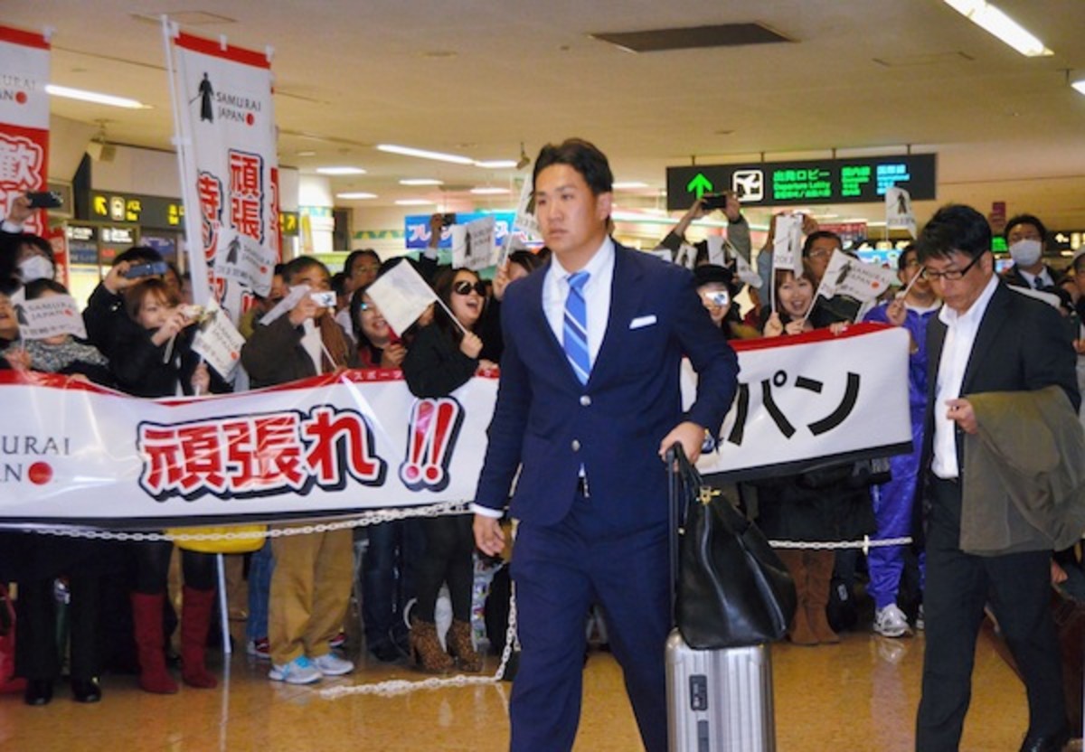 Masahiro Tanaka of Tohoku Rakuten Golden Eagles Arrives at Miyazaki Airport
