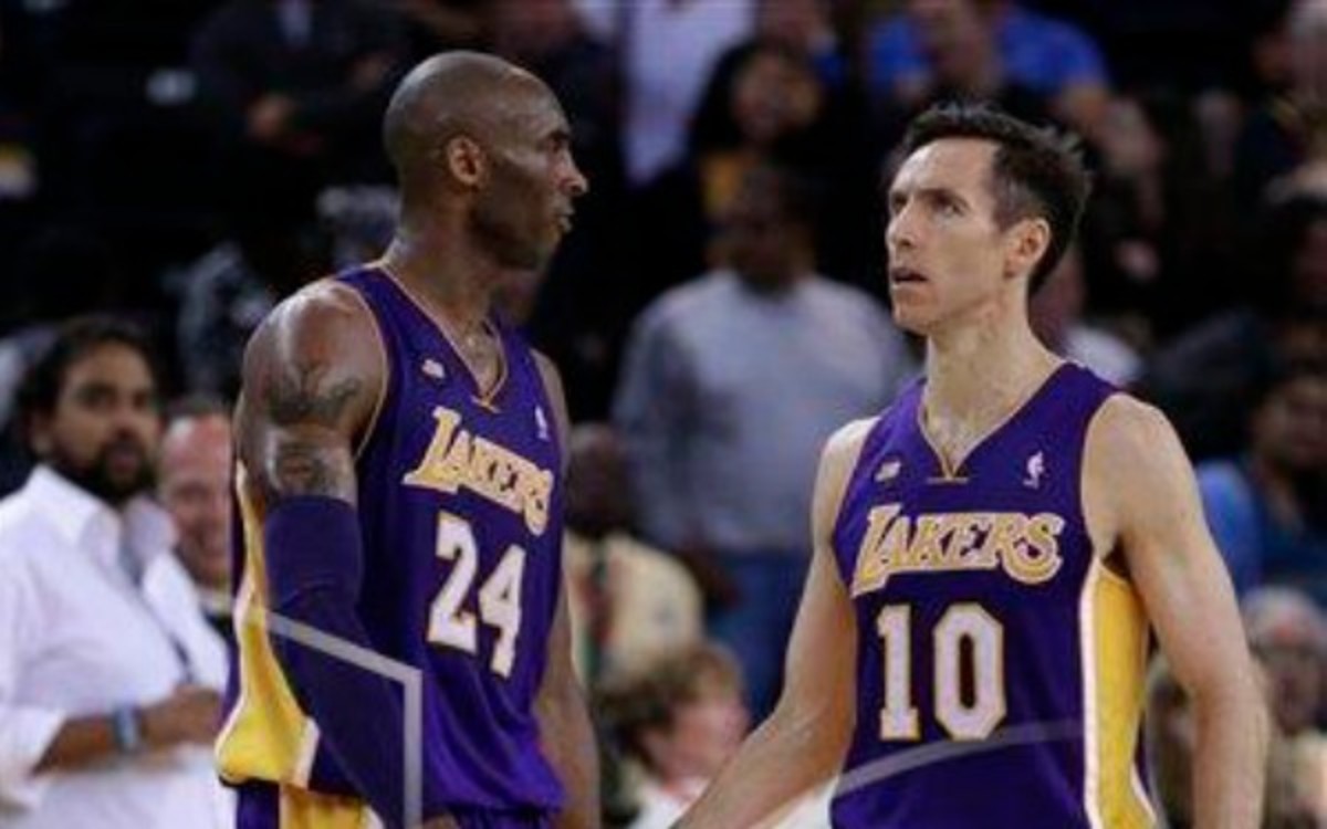 Injured Lakers guards Kobe Bryant and Steve Nash hope to return to lineup soon.  (AP Photo/Ben Margot)