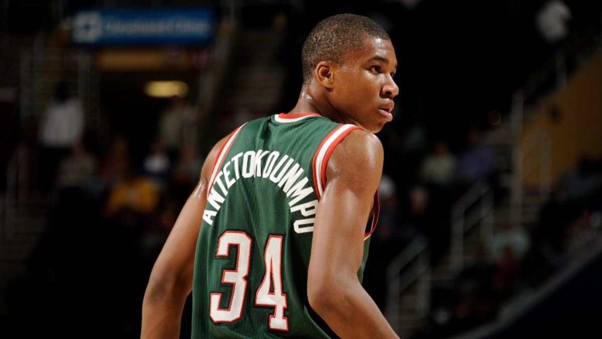 Milwaukee Bucks #39 Giannis Antetokounmpo covers the court in just two
