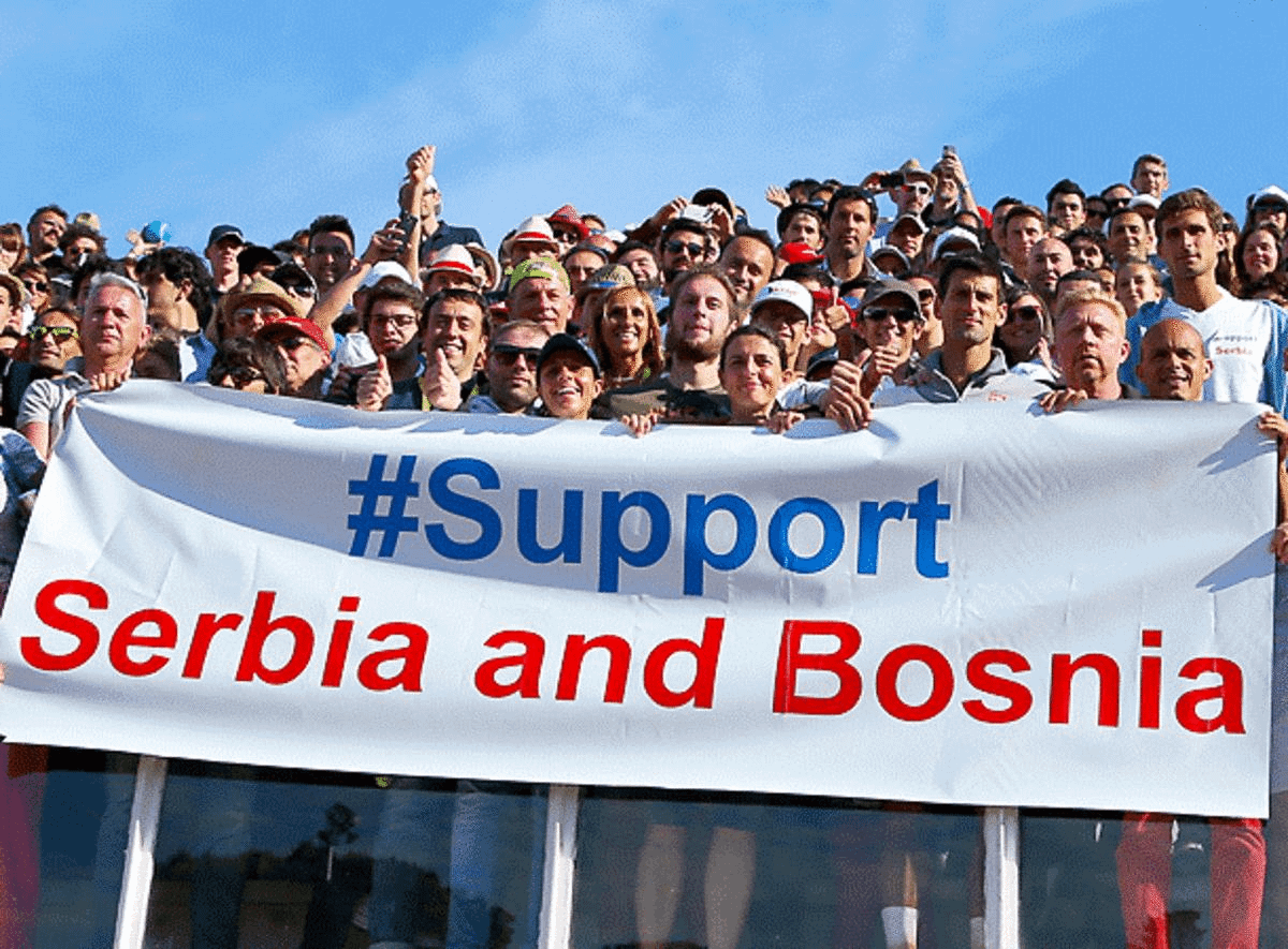 Novak Djokovic shows support for the victims of the floods in Serbia and Bosnia. (Erika Tanaka/AP)