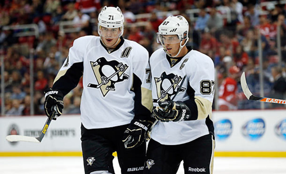 Evgeni Malkin and Sidney Crosby of the Pittsburgh Penguins