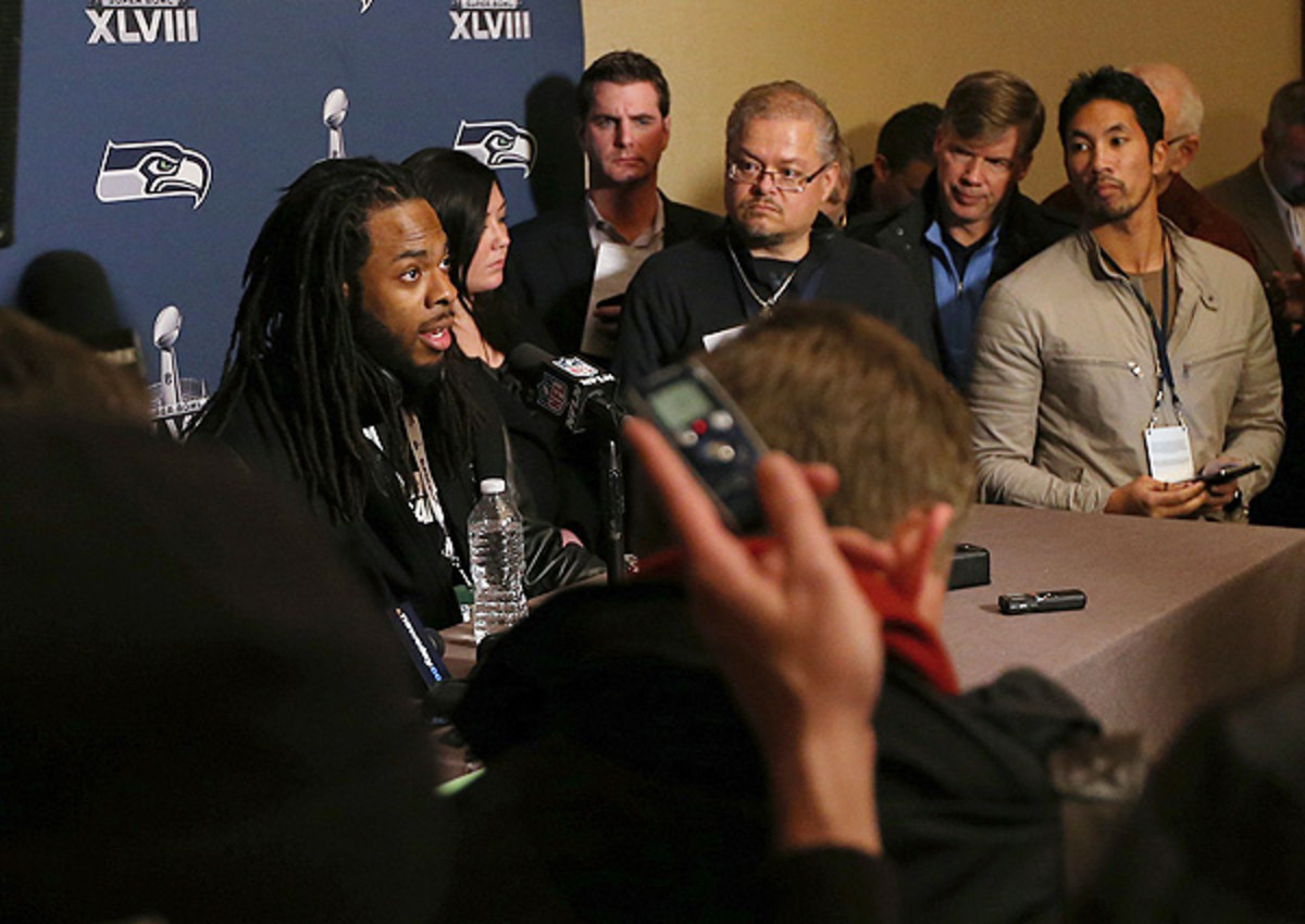 Richard Sherman exercised restraint in his first Super Bowl media session. Will he follow suit on Media Day?