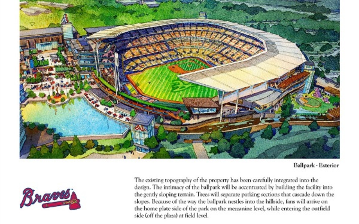 A rendering exterior of the new Braves ballpark. (Courtesy of homeofthebraves.com)
