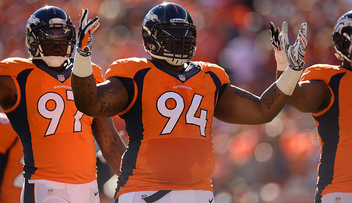The man they call Pork Chop, Terrance Knighton, hopes to feast on Seahawks offensive linemen on Super Bowl Sunday. (Hyoung Chang/Getty Images)