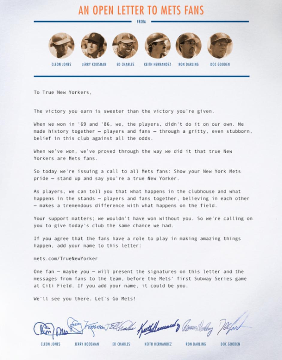 Letter sent by Mets