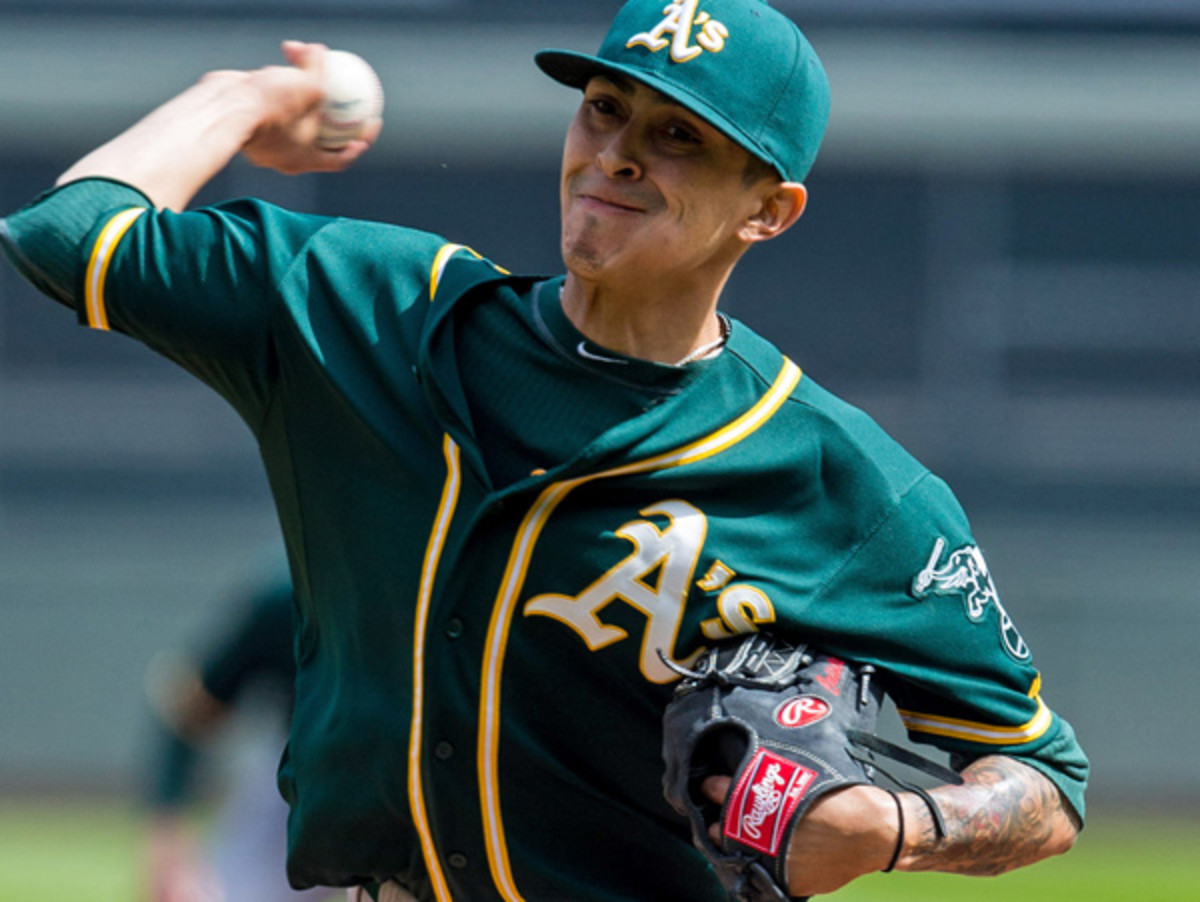 Journeyman Jesse Chavez has emerged as a stabilizing force in Oakland's rotation. (Brace Hemmelgarn/Getty Images)