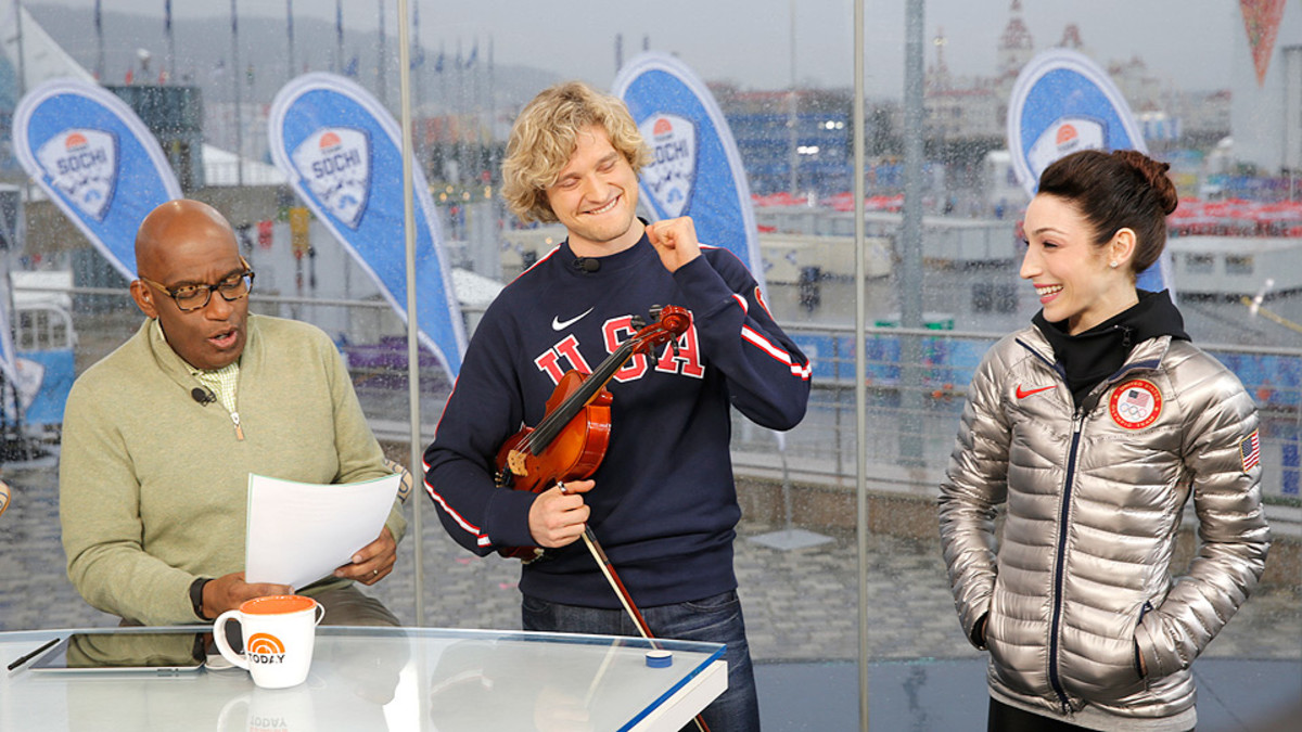 Charlie White smiles after nailing his impromptu violin routine on the Today Show.