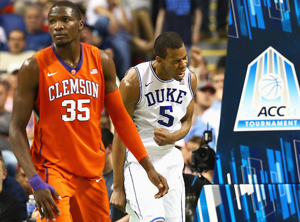 Rodney Hood (5) fended off illness to lead Duke to its gutty win over Clemson in the ACC Tournament.