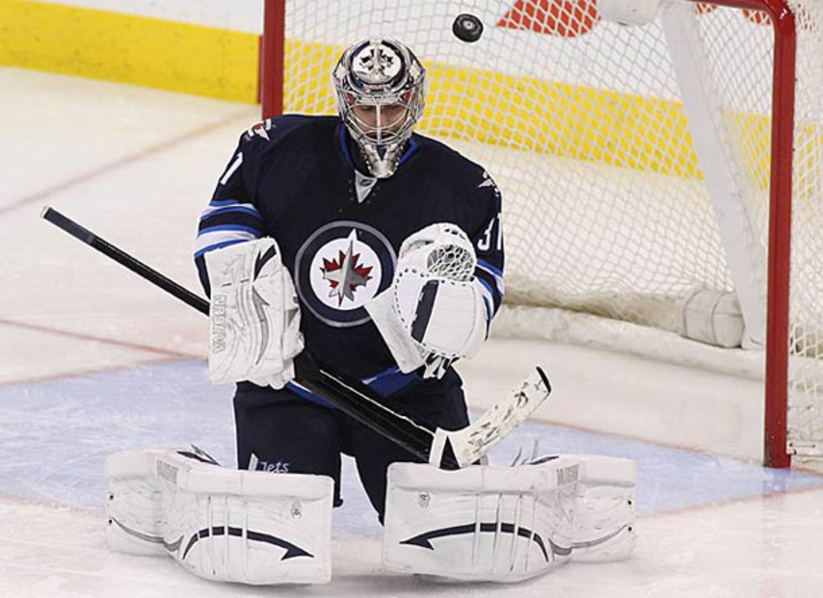 Goaltender Ondrej Pavelec of the Winnipeg Jets