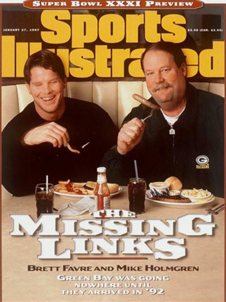 Brett Favre and Mike Holmgren on the cover of the Jan. 27, 1997, edition of SI. (Walter Iooss, Jr./SI)