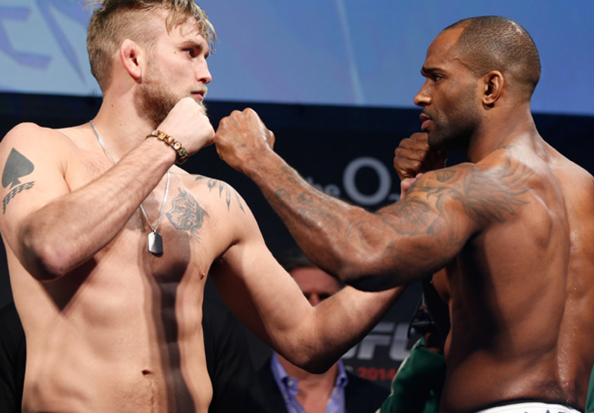 Alexander Gustafsson (left) will try to hand Jimi Manuwa (14-0) his first loss in four UFC fights.