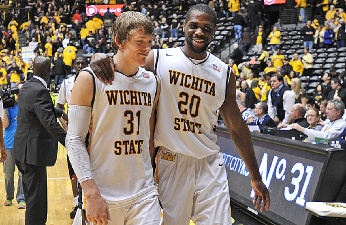 Ron Baker and Kadeem Coleby celebrate a win over MVC foe Indiana State.