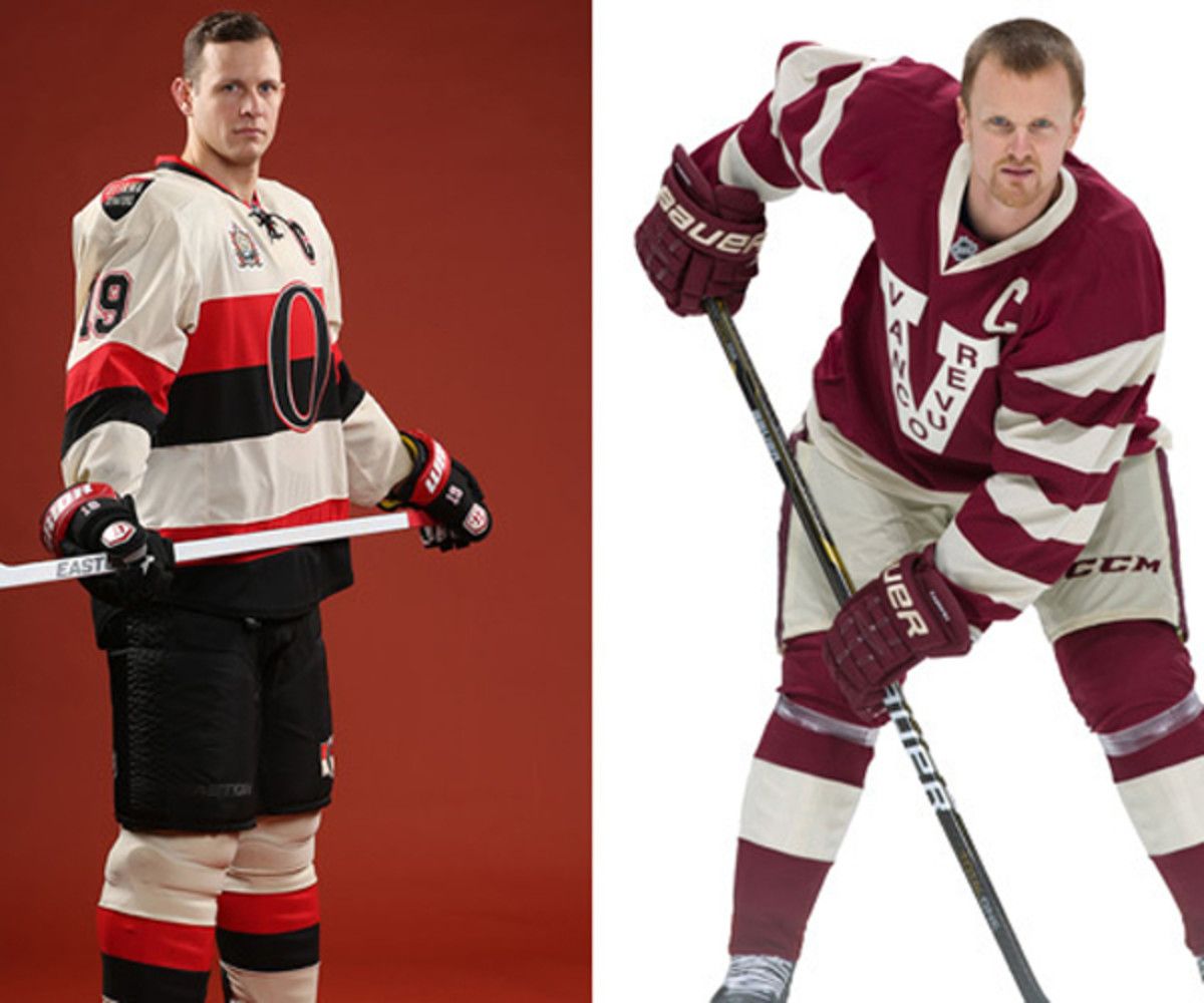 Ottawa Senators and Vancouver Millionaires NHL throwback jerseys
