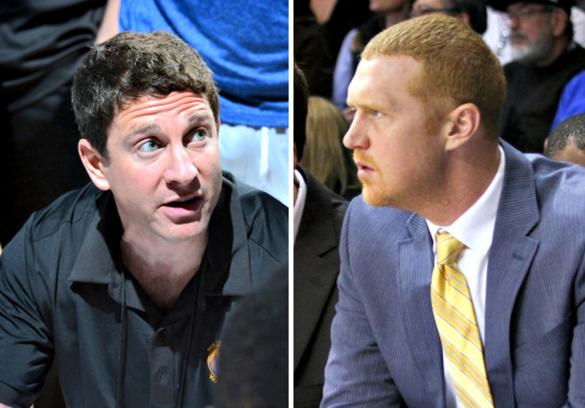 Darren Erman and Brian Scalabrine were both removed from the Warriors coaching staff within a two-week span. (Garrett W. Ellwood and Tim Cattera/NBAE via Getty Images)