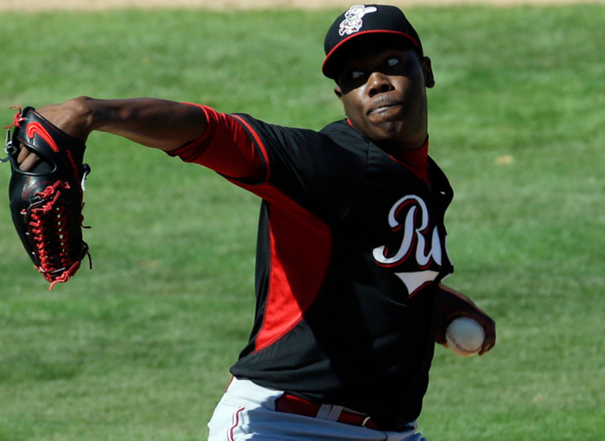 Aroldis Chapman has been out of action since suffering a facial fracture on a line drive in March.