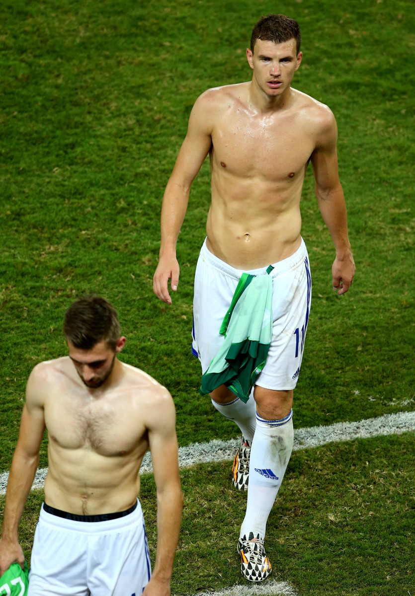 Edin Dzeko of Bosnia and Herzegovina looks dejected after a 1-0 defeat in the 2014 FIFA World Cup Group F match between Nigeria and Bosnia-Herzegovina