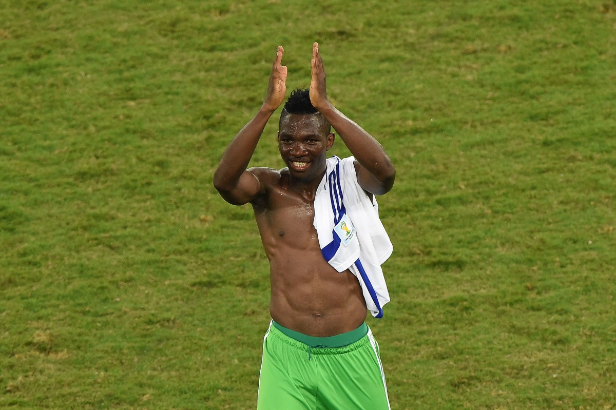 Nigeria's defender Kenneth Omeruo celebrates after winning the Group F football match between Nigeria and Bosnia-Hercegovina