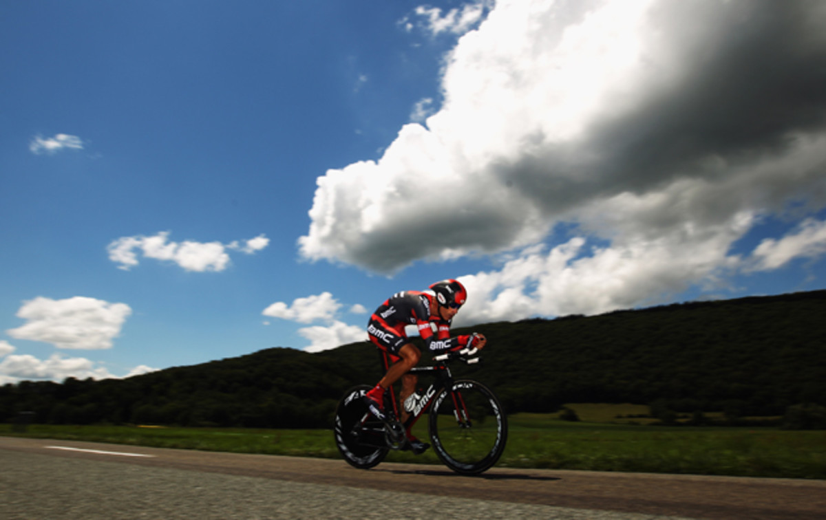 George Hincapie of the USA and the BMC Racing Team rides during stage nine of the 2012 Tour de France, a 41.5km individual time trial, from Arc-et-Senans to Besancon.