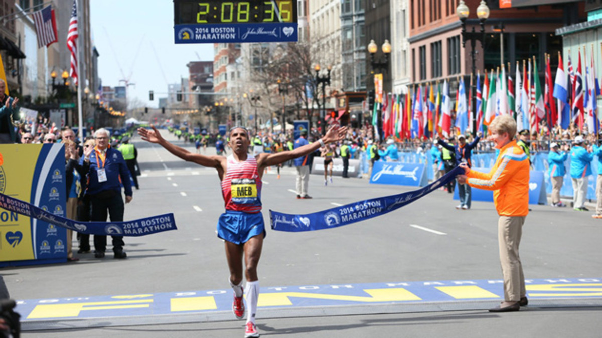 Meb Keflezighi wins the Boston Marathon in April 2014. 