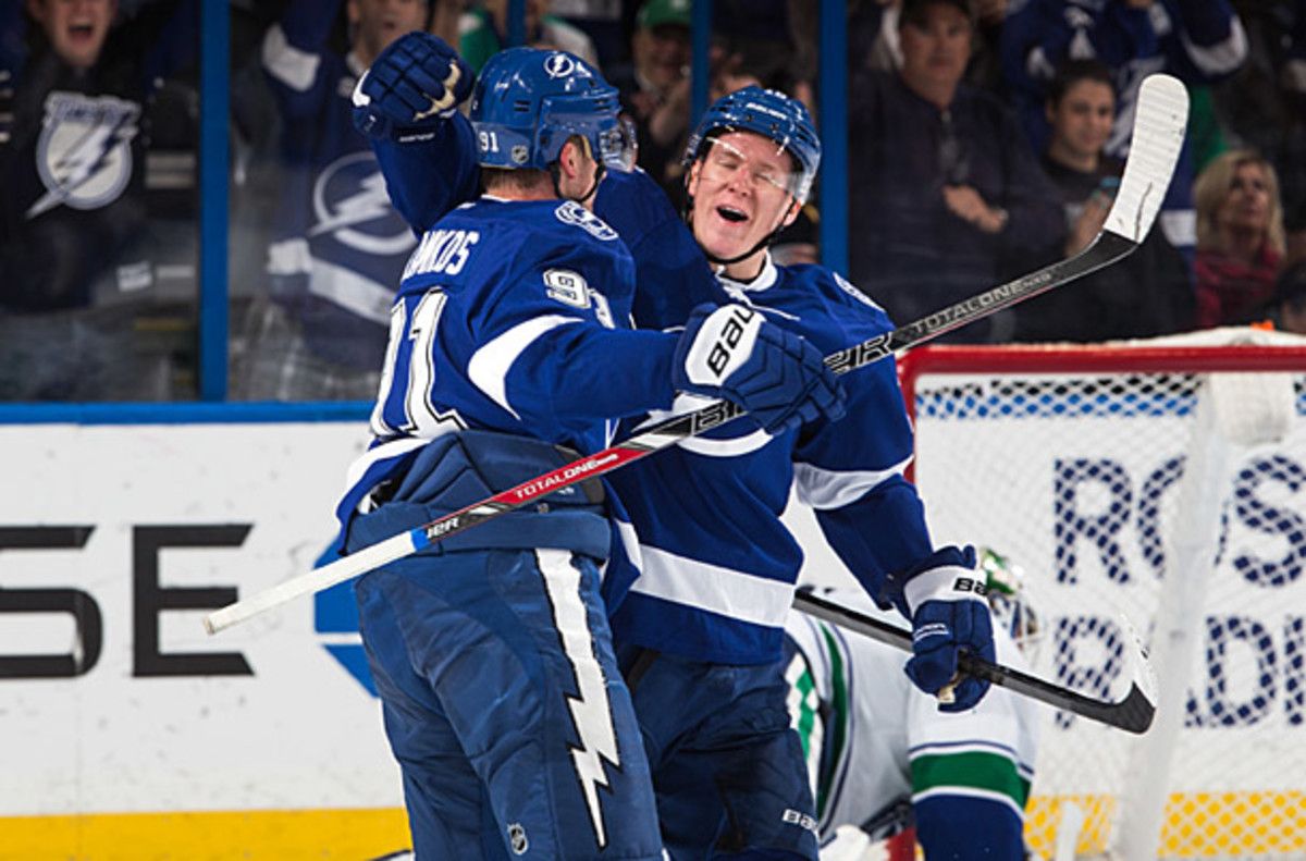 Steven Stamkos and Ondrej Palat of the Tampa Bay Lightning