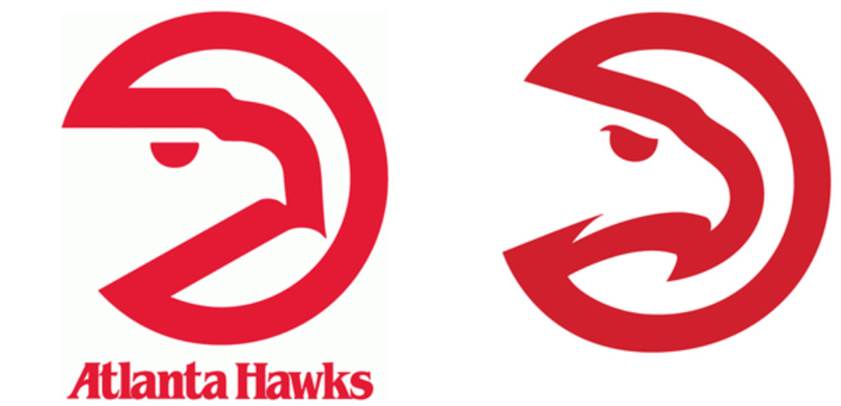 The Hawks' old logo (left) alongside their new secondary logo (right). (SportsLogos.net)
