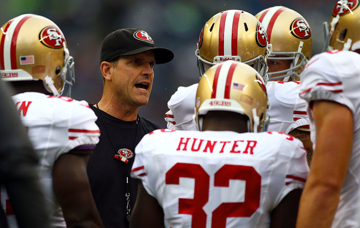 The 49ers are 36-11-1 in three seasons under Jim Harbaugh, who has also guided them to a 5-3 record in the playoffs. (Jonathan Ferrey/Getty Images)