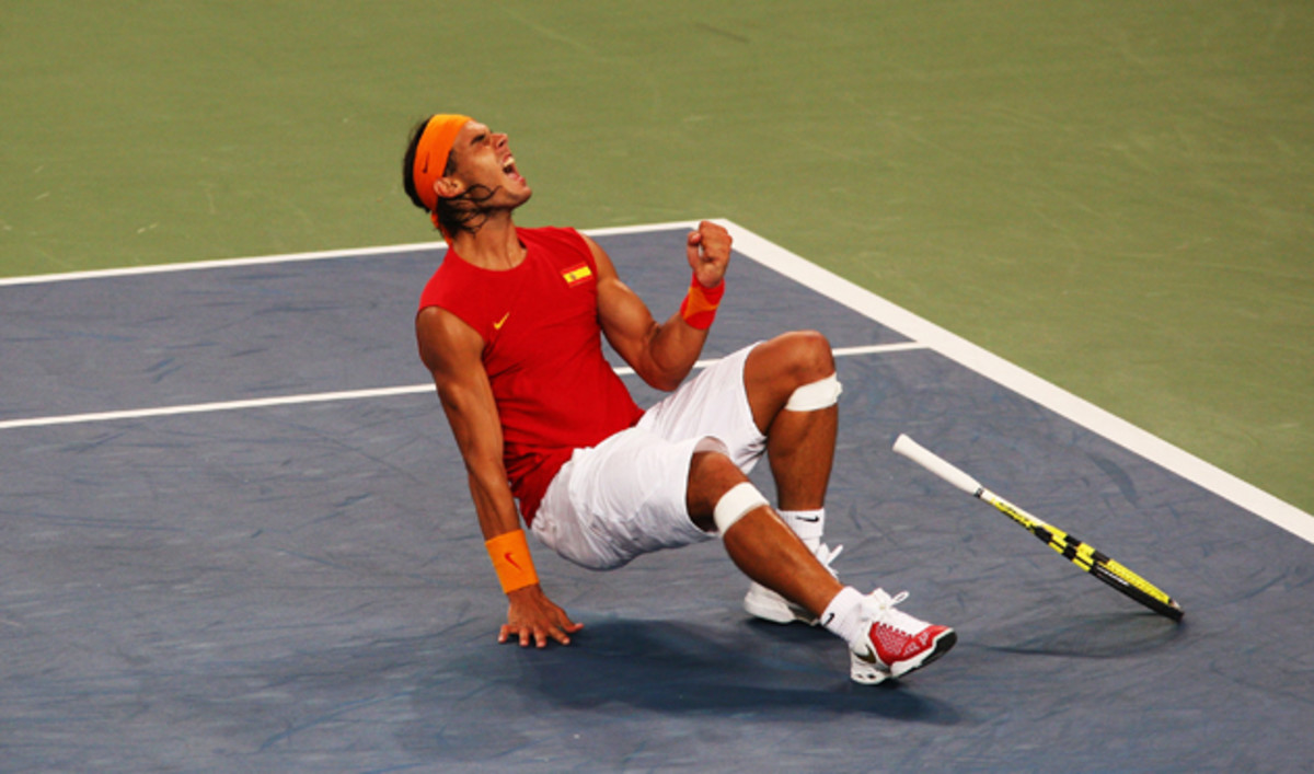 Nadal celebrates winning the gold medal against Gonzalez.