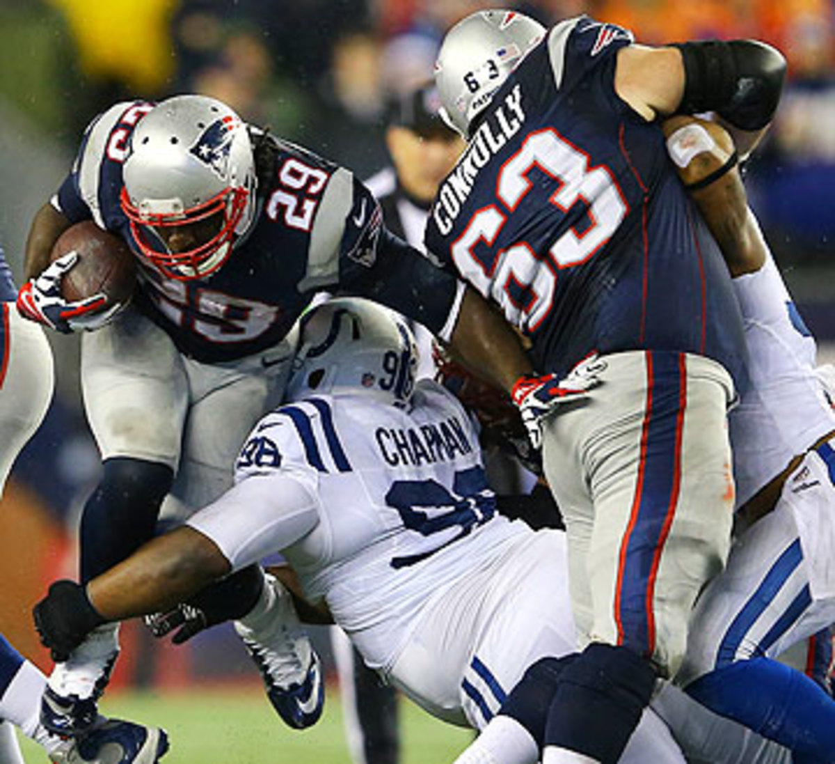 A steady diet of LeGarrette Blount wore down the interior of the Colts defense in the divisional round. (Al Bello/Getty Images)
