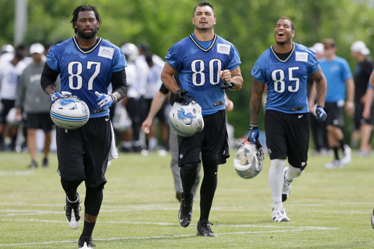 Brandon Pettigrew, Joseph Fauria and Eric Ebron will battle for PT at TE. (Carlos Osorio/AP)