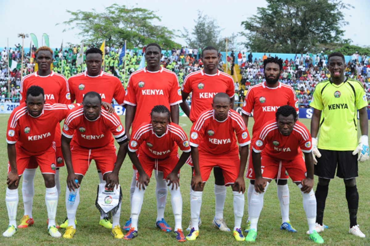 The Kenya national team poses before a World Cup qualifying match against Nigeria in March 2013.