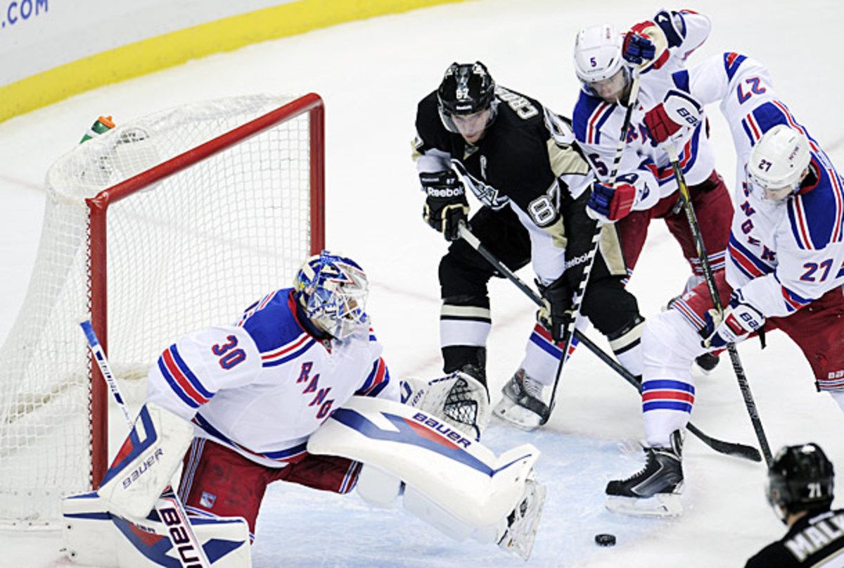 Henrik Lundqvist, Sidney Crosby, Ryan McDonagh, and Dan Girardi in NHL playoffs.