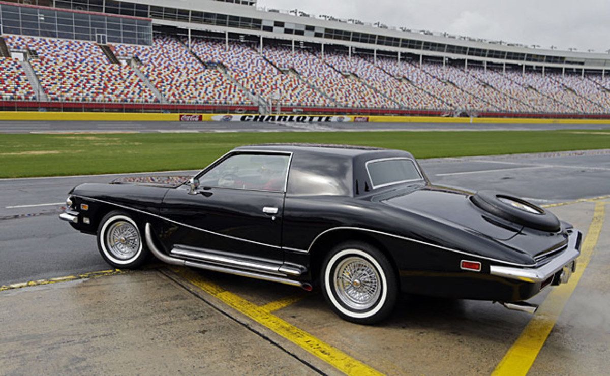Elvis Presley's fully restored 1973 Stutz Blackhawk is on display at Charlotte Speedway.