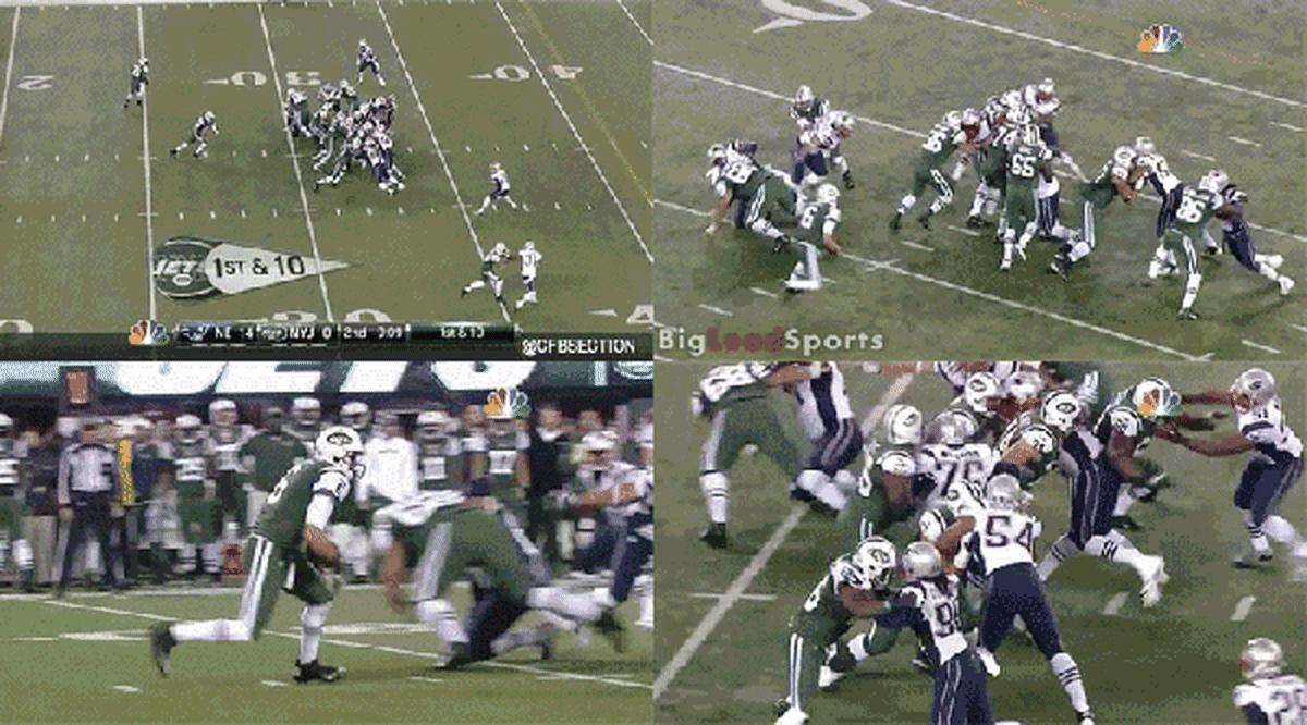 Mark Sanchez buttfumble - all angles