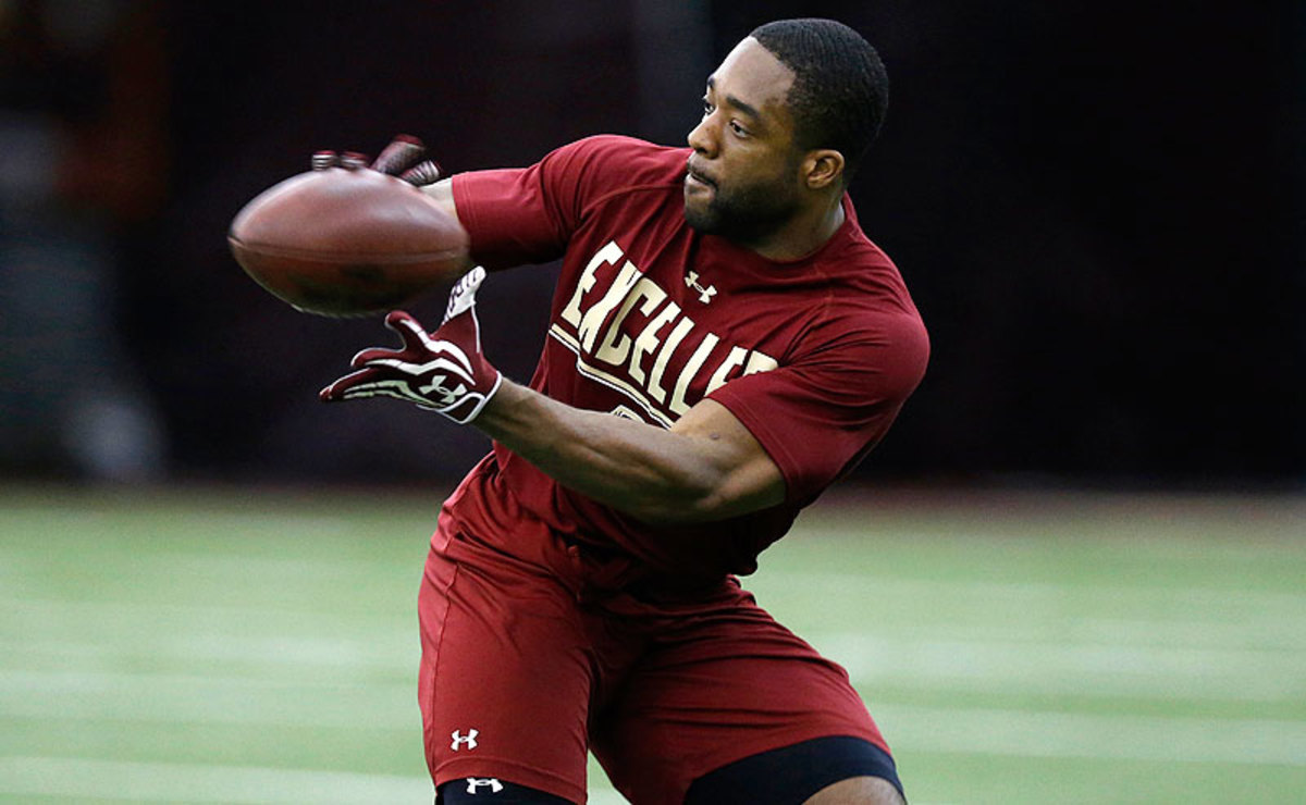 Williams only had 10 receptions in four years at Boston College—none his senior season—so catching has been a major point of emphasis in the walkup to the draft. (Winslow Townson for sports illustrated/The MMQB)