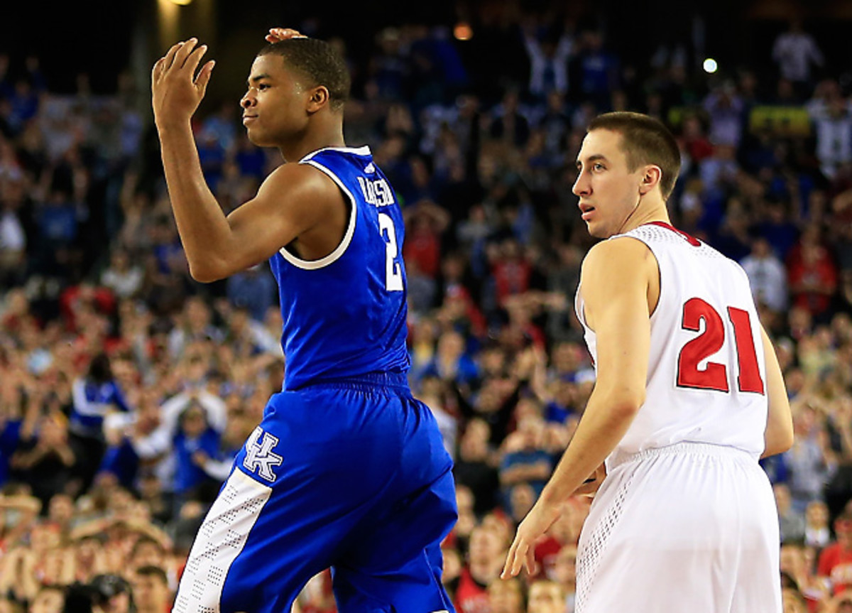 Aaron Harrison hit a key three for the third time in the tournament to send Kentucky to the title game.