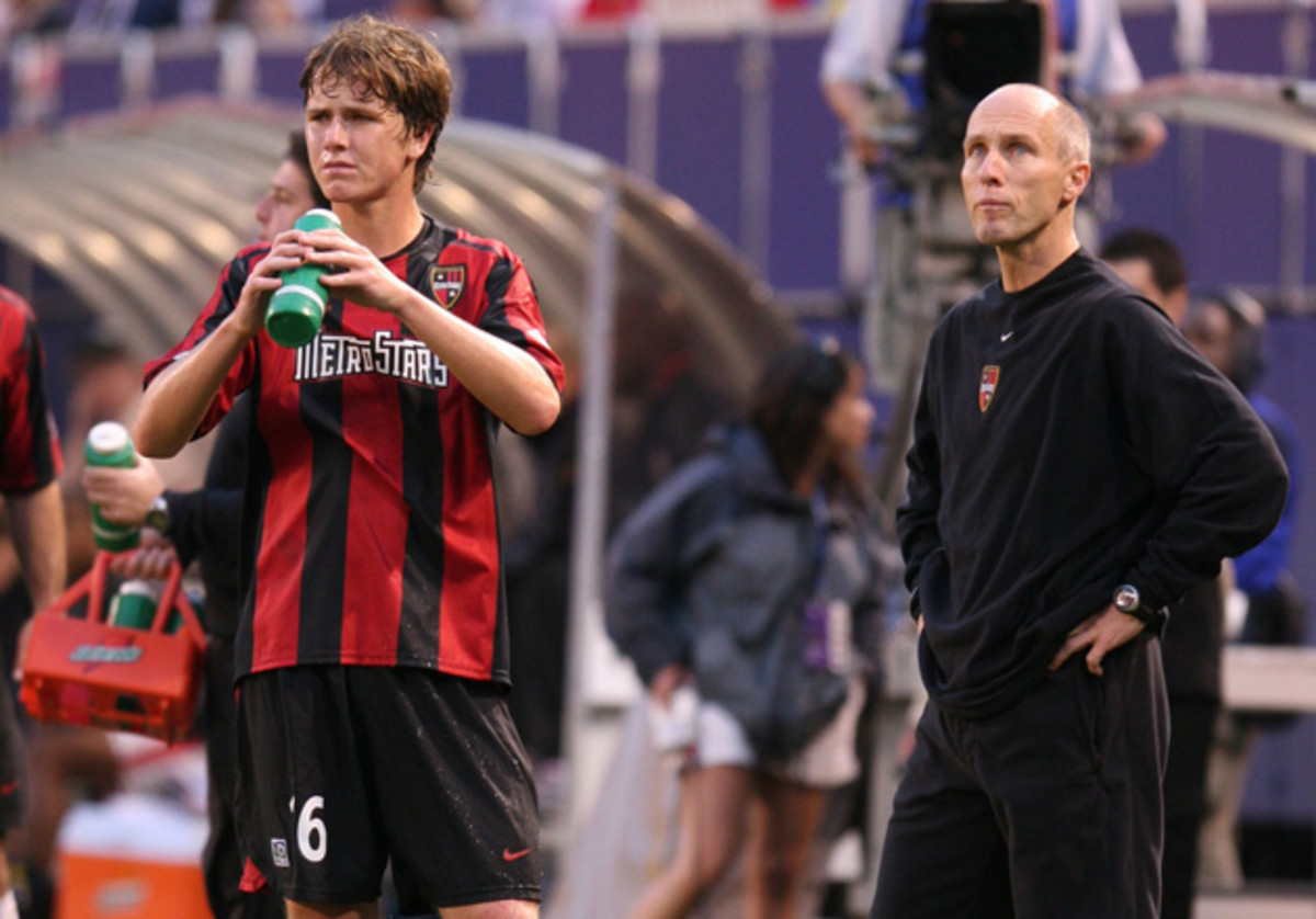 At just 16, Michael Bradley, left, played for his father, Bob, right, with the New York/New Jersey MetroStars.