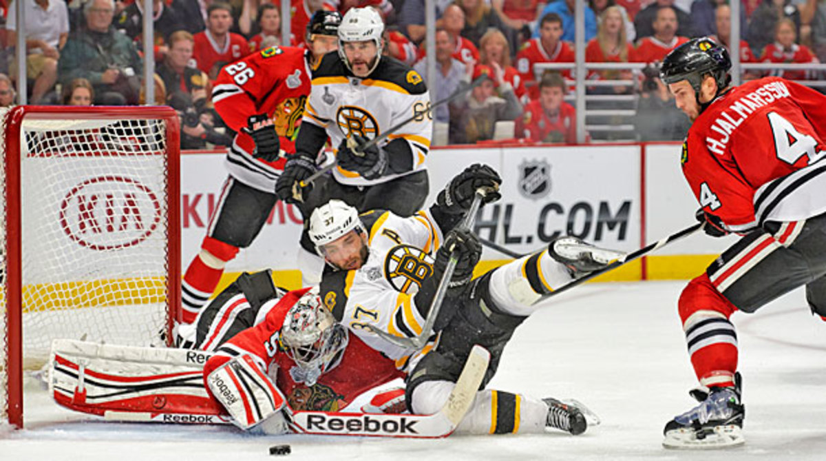 Patrice Bergeron of the Boston Bruins in the 2013 Stanley Cup Final.